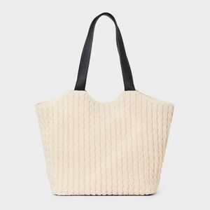 A New Day Cream Quilted Tote with Black Handles